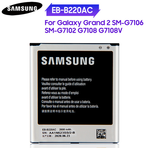 Batterie de remplacement pour Samsung GALAXY Grand 2 EB-B220AC G7108 G7108V EB-B220AE, SM-G7106 mAh, SM-G7102, 2600 ► Photo 1/6
