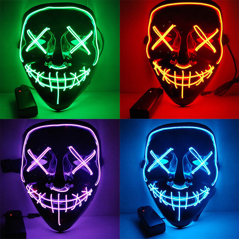 Masques purges pour Halloween, masque LED, pour élection Mascara, déguisement, fête de DJ, lumineux dans le noir, 10 couleurs au choix ► Photo 1/6