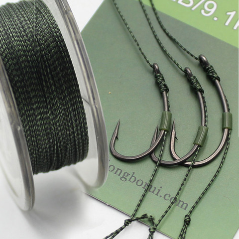 50m Camouflage vert carpe ligne de pêche crochet doux lien carpe crochet non enduit tresse ligne Leader pour cheveux plate-forme 25 15LB ligne de gréement ► Photo 1/6