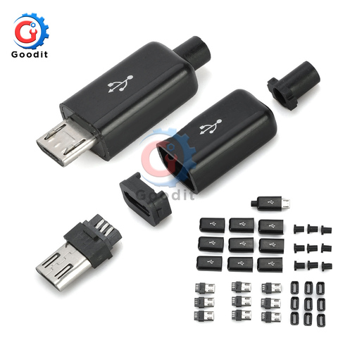 Connecteurs Micro USB 4 broches, Kit de connecteurs mâles avec couvercles, noir, données de soudage, Interface de ligne OTG, 10 ensembles ► Photo 1/6