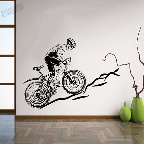 Vélo vinyle autocollant Mural salon vélo course cyclisme chambre ado Stickers muraux vinyle Sport cycliste Mural pour gymnase Y288 ► Photo 1/1