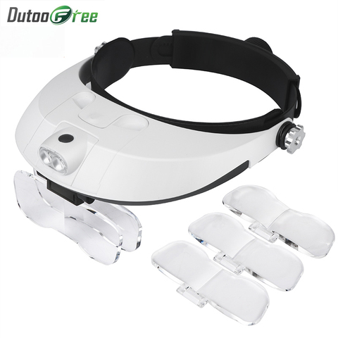 Outil de réparation Loupe avec lumières Led 1X 1X 1X 2X 2,5x 3,5x 2LED Loupe à éclairage monté sur la tête ► Photo 1/6