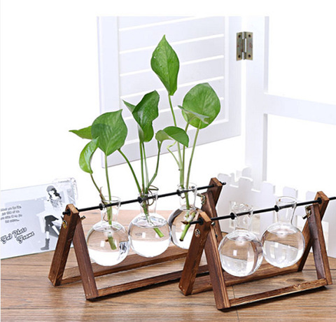 Support en bois créatif pour mariage, bricolage maison bureau, support en verre Terrarium conteneur Pot de fleurs pour plante hydroponique Vase de table ► Photo 1/6