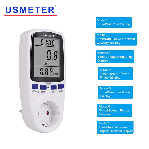 Wattmètre de tension numérique, prise ue 230V 120V, consommation d'énergie, KWh AC, analyseur d'électricité ► Photo 1/6