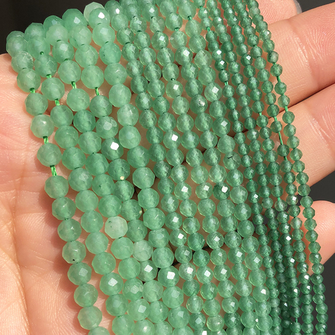 2 3 4mm naturel facetté vert Aventurine Jades perles de pierre gemme perles minérales rondes pour la fabrication de bijoux Bracelet à bricoler soi-même accessoires ► Photo 1/6