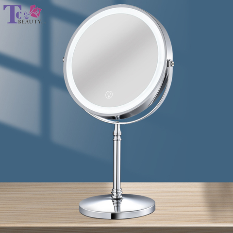 Miroir de maquillage 8 pouces avec chargeur USB, miroir de vanité grossissant 10X rétroéclairé, lumière réglable, miroirs de cosmétiques sur pied ► Photo 1/6