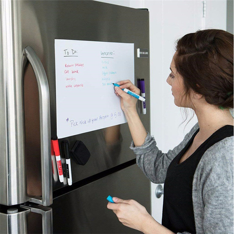 Tableau blanc magnétique avec lingette sèche pour réfrigérateur, stylo marqueur pour écriture, enregistrement, rappel, accessoires de cuisine pour enfants ► Photo 1/6