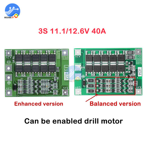 Carte de Protection de batterie au Lithium 3S 40A BMS version d'équilibre améliorée 18650 Li-ion chargeur de batterie Circuit imprimé 11.1V 12.6V ► Photo 1/6