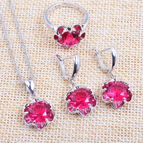 Ensemble de bijoux de mariage pour femmes, couleur argent, Rose, rouge, cristal, boucles d'oreilles, pendentif, bijoux de Style russe, TZ0130, nouvelle collection 2022 ► Photo 1/5