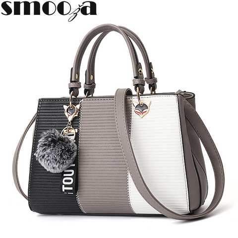 SMOOZA – sac à main en Patchwork pour femmes, fourre-tout orné de boules de cheveux, sacoche de fête, sacs à bandoulière ► Photo 1/6