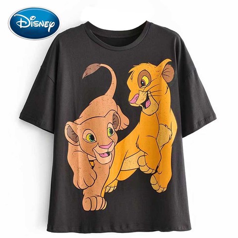 T-Shirt manches courtes col rond pour femmes, stylé Disney, le roi Lion de la Jungle imprimés avec dessin animé, à la mode, décontracté ► Photo 1/6