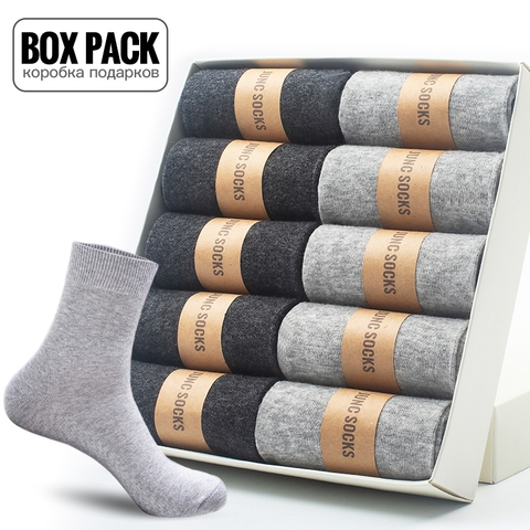 Box Pack hommes coton chaussettes 10 paires/boîte noir affaires hommes chaussettes doux respirant été hiver pour homme garçon cadeau taille EUR39-45 ► Photo 1/6