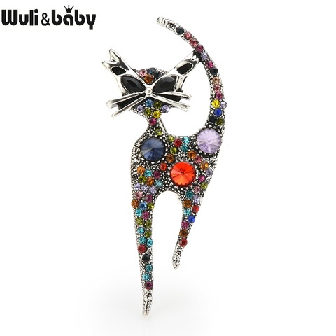 Wuli & bébé Vintage strass chat broches pour femmes métal multicolore chat Animl décontracté fête broche broches cadeaux ► Photo 1/3