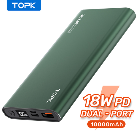 TOPK batterie d'alimentation 10000mAh chargeur Portable LED batterie externe PowerBank PD deux voies charge rapide paupérine pour iPhone Xiaomi mi ► Photo 1/6