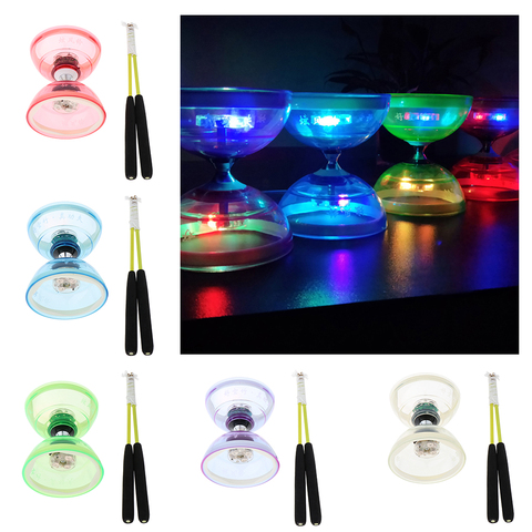 Pro Triple roulement moyen 5 pouces chinois Yoyo Diabolo jouet avec lumières et bâtons de carbone et jeu de cordes, différentes couleurs varient ► Photo 1/6