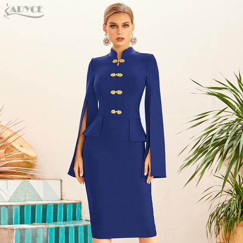 Adyce – robe longue à manches cape pour femme, moulante, Sexy, Midi, bleue, pour soirée, Club, célébrité, nouvelle collection hiver 2022 ► Photo 1/6