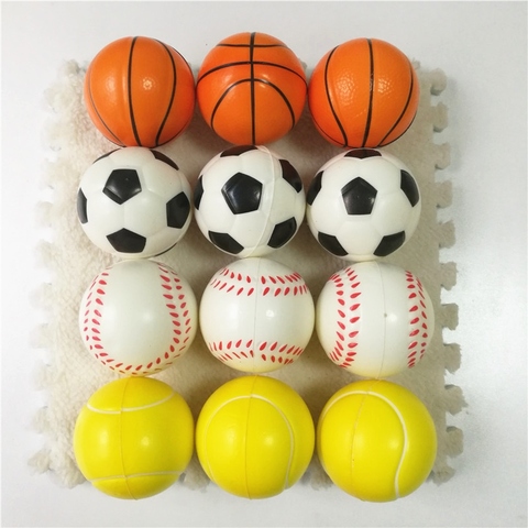 6 pièces 6.3cm balle de compression jouet Football basket-Ball mousse souple éponge Anti-stress Baseball Tennis jouets pour enfants enfants ► Photo 1/6