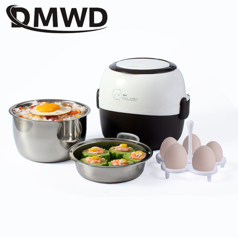DMWD MINI cuiseur à riz chauffage thermique boîte à déjeuner électrique 2 couches Portable alimentaire vapeur cuisson conteneur repas boîte à déjeuner plus chaud ► Photo 1/6