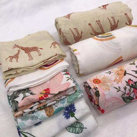 Bébé couvertures nouveau-né bambou coton doux mousseline Swaddle couverture pour nouveau-né fille et garçon bébé serviette de bain ► Photo 1/6