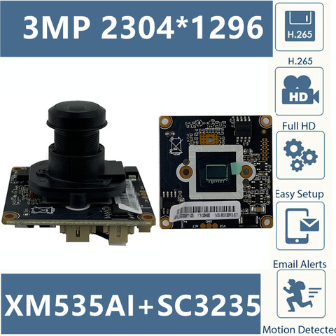 XM535AI + SC3235 carte Module de caméra IP 3MP avec lentille M12 2304*1296 @ 20fps 1920*1080 @ 25fps Onvif CMS XMEYE P2P détection de mouvement ► Photo 1/6