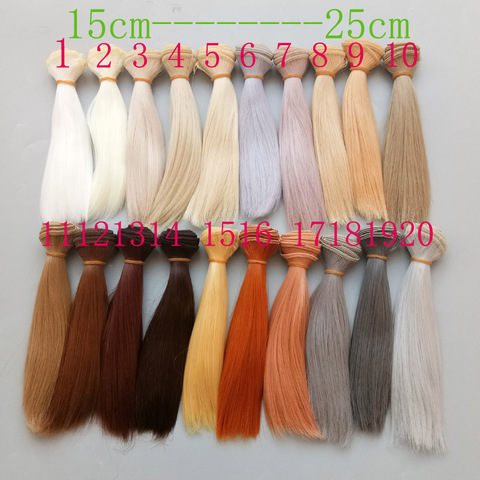 1 pièce 15 cm 25 cm cheveux raides noir blanc gris couleur naturelle poupée perruque fait main bricolage accessoires résistant à la chaleur poupée cheveux ► Photo 1/6