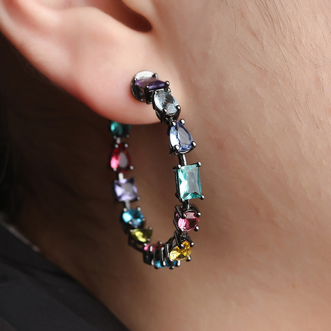 Funmode Stock mode femmes femmes cerceau boucles d'oreilles cadeaux d'anniversaire Baguette cubique zircone boucle d'oreille FE04 ► Photo 1/5