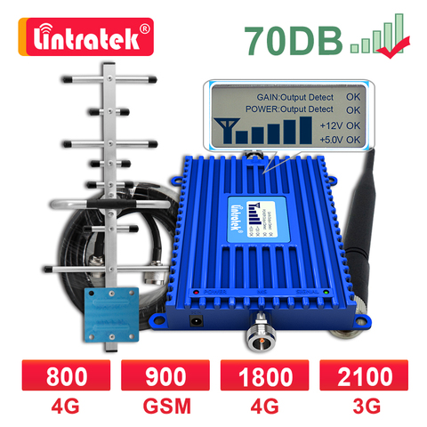 Lintratek 4G LTE 800mhz bande 20 GSM 900 1800mhz amplificateur cellulaire 3G 2100 1800 4G répéteur Signal Booster ensemble Yagi antenne 8 ► Photo 1/6