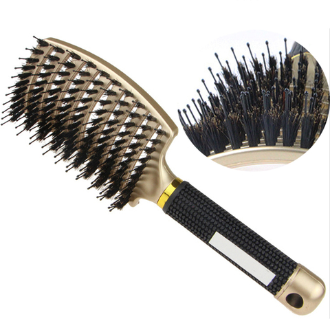 Brosse à cheveux cuir chevelu Massage peigne brosse à cheveux soies et Nylon femmes humide bouclés démêler brosse à cheveux pour Salon de coiffure outils de coiffure ► Photo 1/6