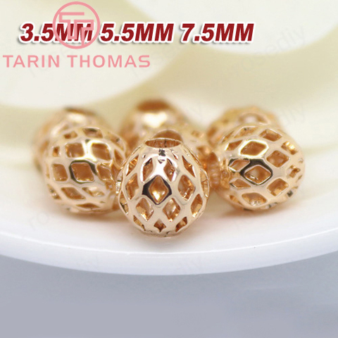 20 pièces 3.5MM 5.5MM 7.5MM 24K Champagne couleur or plaqué laiton creux entretoise perles rondes haute qualité bijoux accessoires ► Photo 1/3