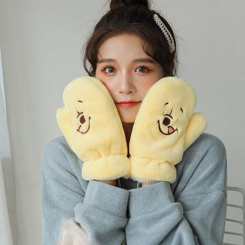 Femme mignon Animal ours plein doigts cyclisme gants femmes hiver épais velours cachemire en peluche laine tricot chaud licou mitaines I38 ► Photo 1/6