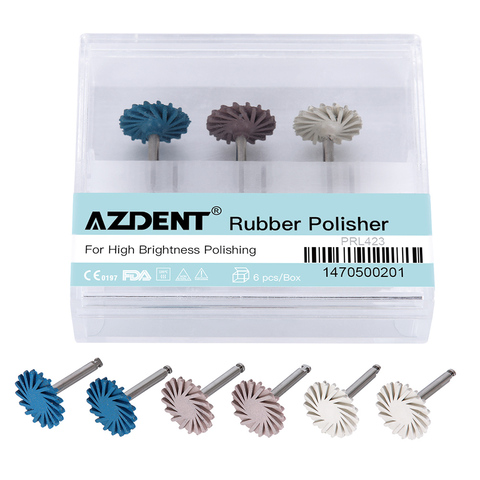 AZDENT – polisseuse dentaire en caoutchouc, système de polissage en résine Composite et diamant, Kit de disques RA, roue de 14mm, fraises de brosse flexibles en spirale, 6 pièces/ensemble ► Photo 1/6