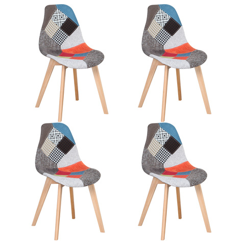 Lot de 4 chaises de salle à manger, style art médiéval nordique, avec pied en bois de hêtre, support en métal, adapté pour la cuisine (rouge/bleu) ► Photo 1/6