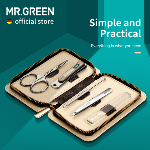 MR.GREEN – ensemble de manucure 5 en 1, Kit Simple et pratique, étui en cuir contrasté, coupe-ongles en acier inoxydable, outil de soins personnels ► Photo 1/6