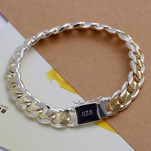 Bracelet en argent sterling 925 pour hommes et femmes, chaîne de 10mm, bracelet noble, breloque à la mode, cadeau d'anniversaire de mariage ► Photo 1/5