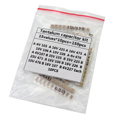 Kit d'assortiment de condensateurs au tantale SMD 15 valeurs 1uf-220uf A/B ensemble de condensateurs au tantale 1UF 2.2UF 4.7UF 10UF 47UF condensateurs ► Photo 1/1