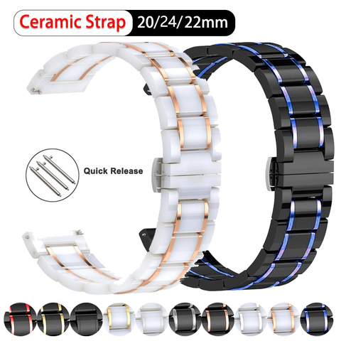 Bracelet en céramique de luxe, 20mm 22mm 24mm, pour Samsung galaxy 3 active 46mm 42, pour Amazfit Pace/Stratos 2 /Bip Smart ► Photo 1/6