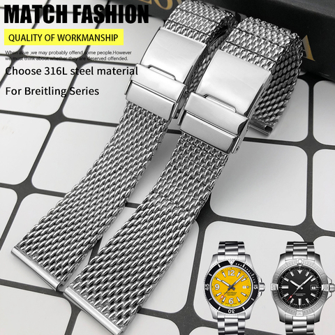 Bracelet de montre en acier inoxydable de haute qualité 22mm 24mm adapté pour Breitling Superocean héritage Bracelets en métal solide maille bracelet tissé ► Photo 1/5