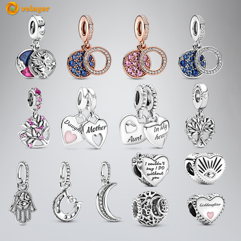 Volayer printemps 925 perle en argent Sterling magique licorne disque Double coeur fendu pendentif breloques ajustement Original Pandora Bracelets ► Photo 1/6