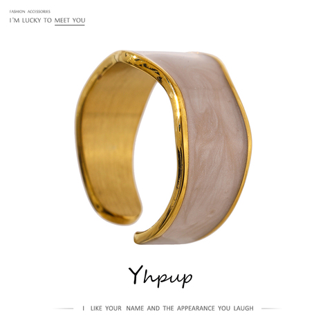 Yhpup nouveau à la mode émail géométrique anneau pour les femmes 18 K en acier inoxydable Bijoux bague de mariage Bijoux Femme cadeau d'anniversaire 2022 ► Photo 1/6