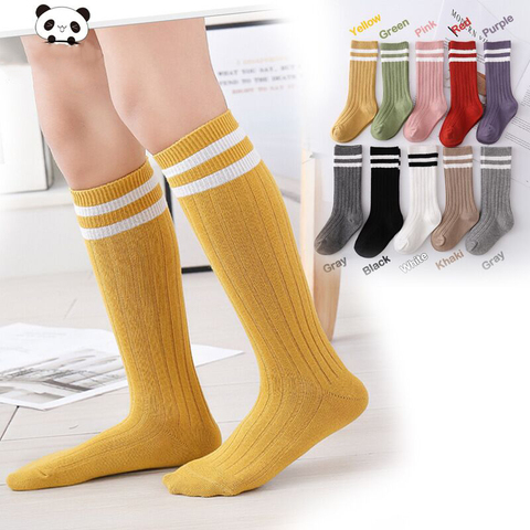 1-9 ans bébé filles chaussettes genou haute garçons sport chaussette coton longues rayures enfants chaussettes respirant enfants école chaussette couleur bonbon ► Photo 1/6