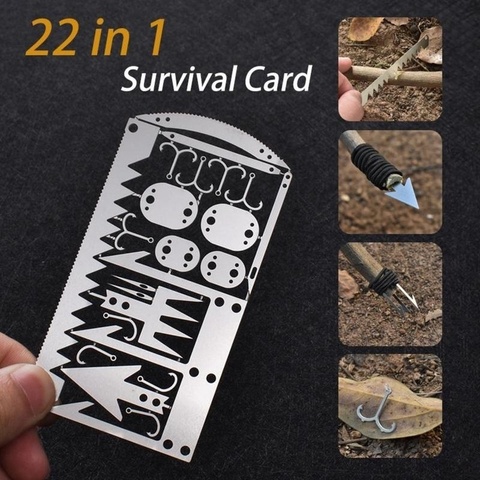 Carte à outils de survie 22 en 1, outil de poche polyvalent, en acier inoxydable, pour Camping, randonnée, pêche, chasse ► Photo 1/6