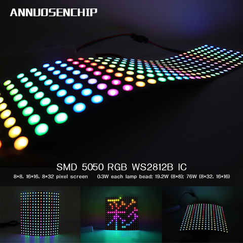 Panneau d'affichage numérique Flexible avec 8,16 programmables, 8x16,8 x LED x 32 Pixels, DC5V, panneau d'affichage polychrome, adressable individuellement ► Photo 1/6