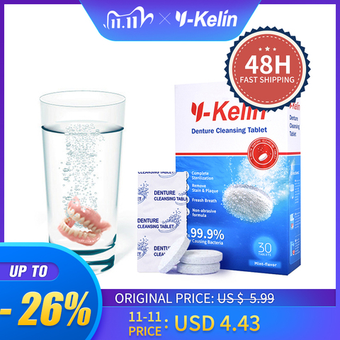 Y-kelin comprimé nettoyant pour prothèse dentaire 32 onglets nettoyant pour prothèse dentaire 32 pilules nettoyant blanchissant pour prothèse dentaire supprimer la plaque antibactérienne ► Photo 1/6