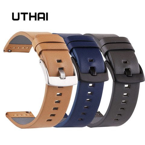 UTHAI-bracelets de montre en cuir véritable pour montre Samsung, 18 20 22 24mm, 46mm 44mm 42mm 40mm, pour Huawei moto360 II ► Photo 1/6