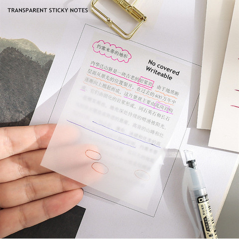 MINKYS – papier mémo Transparent en PET, 50 feuilles de papier collant étanche pour journal intime, liste de contrôle, papeterie scolaire ► Photo 1/6