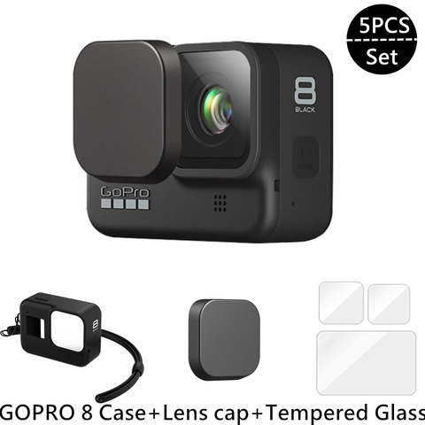 Étui de protection en Silicone pour GoPro Hero 8 noir verre trempé protecteur d'écran Film lentille capuchon couverture pour Go Pro 8 accessoire ► Photo 1/6