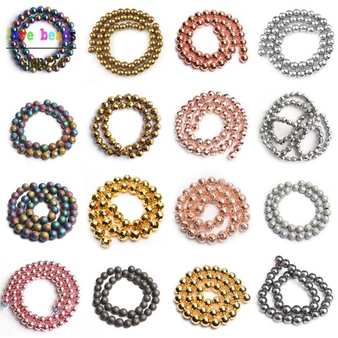 Perles rondes en hématite, 33 Styles de pierres naturelles, couleur argent, arc-en-ciel, or Rose, pour la fabrication de bijoux, Bracelet, collier, vente en gros ► Photo 1/6