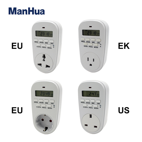 Manhua commutateur de minuterie numérique électronique ue/états-unis/royaume-uni prise de minuterie 230V 50HZ 24 heures prise de synchronisation Programmable cyclique ► Photo 1/6