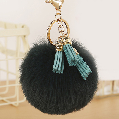 Fausse fourrure boule cuir gland porte-clés femmes pompon voiture porte-clés mode sac à main sac à dos Hairball pendentif porte-clés accessoires ► Photo 1/6