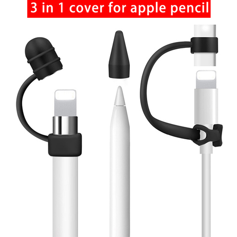 3 en 1 Silicone haut pour Apple porte-bouchon de crayon Nib pointe couvercle câble adaptateur Kit d'attache pour IPad Pro 10.5 12.9 9.7 étui à crayons ► Photo 1/6